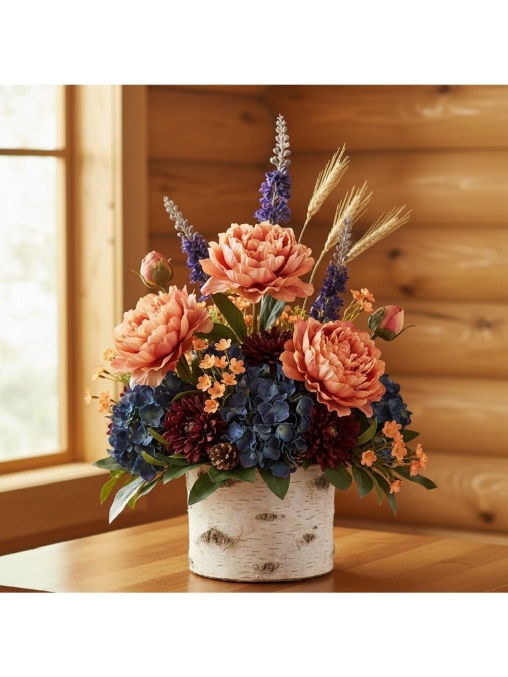 Peach Coral Faux Peony Stem 18 Inch Artificial Silk Flower 6 Inch Bloom Closed B - Picture 6 of 12